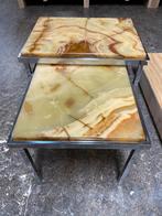 Vintage bijzettafels met onyx blad, Minder dan 55 cm, Gebruikt, €, Vierkant