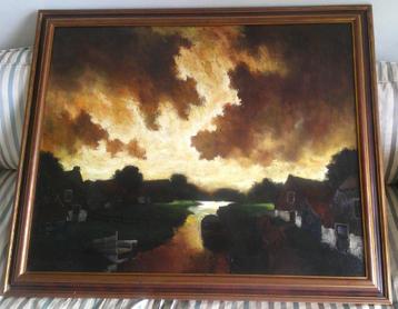 Zware lucht boven watertje en huizen - Toon Koster 1913-1990 beschikbaar voor biedingen