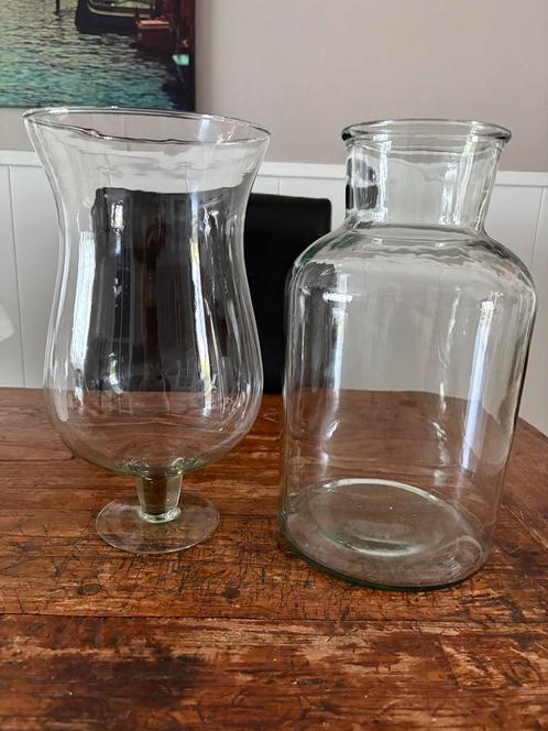 Twee glazen vazen/ potten, 30 cm., Huis en Inrichting, Woonaccessoires | Vazen, Zo goed als nieuw, Overige kleuren, Minder dan 50 cm