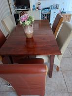 Kersenhouten Eettafel + 6 Lederen Stoelen, Ophalen, Gebruikt, Klassiek, 4 tot 6 stoelen