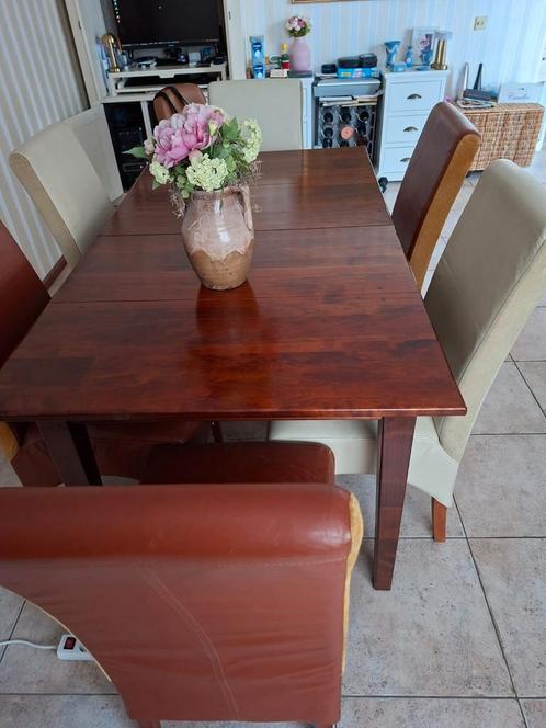 Kersenhouten Eettafel + 6 Lederen Stoelen, Huis en Inrichting, Complete eetkamers, Gebruikt, 4 tot 6 stoelen, Ophalen