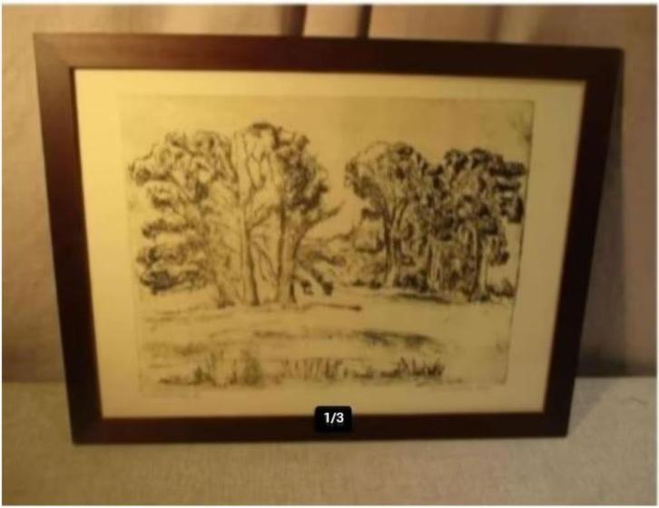 Mooie Ets / Vernimou 'Bos en Weide' - Henk Horward, Antiek en Kunst, Kunst | Etsen en Gravures, Ophalen of Verzenden