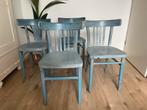 4 leuke franse bistro stoelen, Huis en Inrichting, Stoelen, Ophalen, Gebruikt, Blauw, Vier