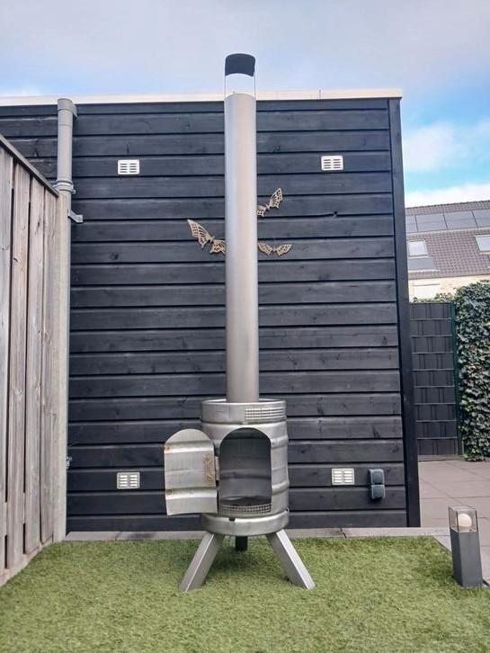 RVS Terraskachel Tuinhaard uit een 50L bierfust, Tuin en Terras, Terrasverwarmers, Nieuw, Ophalen of Verzenden
