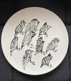 Groot aardewerken bord met 9 vogels off-white/zwart, Ophalen of Verzenden