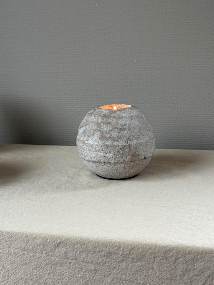 Vintage ceramic beige grijs waxinelichthouder d11cm, Huis en Inrichting, Woonaccessoires | Kandelaars en Kaarsen, Zo goed als nieuw