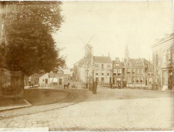 Grote foto opkarton Schiedam met molen tram rails c1880-1900 beschikbaar voor biedingen