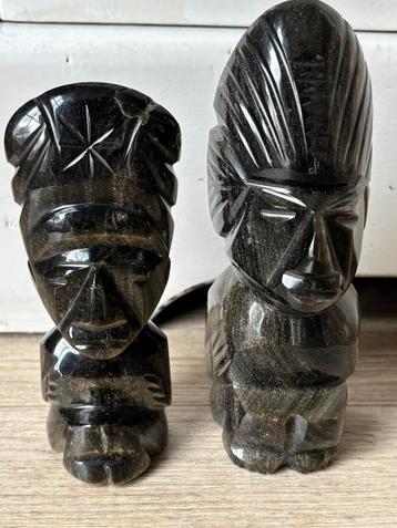 Obsidiaan vulkanisch glas Maya / Azteken beeldjes beschikbaar voor biedingen