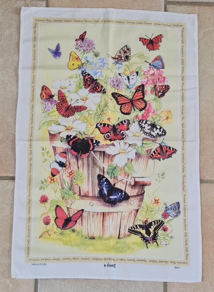 Theedoek ? met diverse Vlinders - Lamont, Huis en Inrichting, Keuken | Textiel, Nieuw, Theedoek of Handdoek, Wit, Ophalen of Verzenden