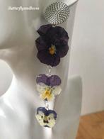 Statement oorbellen violen echte bloem Cadeau tip vrouw, Sieraden, Tassen en Uiterlijk, Ophalen, Overige materialen, Hangers, Nieuw