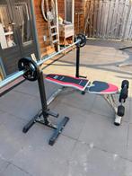 Complete Olympische barbell set, Sport en Fitness, Ophalen of Verzenden, Zo goed als nieuw, Metaal, Krachtstation
