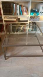 Salontafel, Messing, twee glasplaten, 90 cm/ 90 cm/ 45 cm, Huis en Inrichting, Tafels | Salontafels, Gebruikt, Minder dan 50 cm