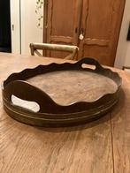 Dienblad hout met koperen band, Ophalen, Gebruikt, Rond, Hout