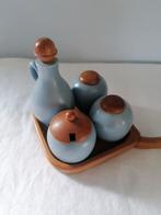 vintage plateel peper/zout/mosterd/oliestel pastel blauw igs, Ophalen of Verzenden