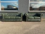 Chesterfield 3+2 zit bankstel groen GRATIS BEZORGD, Gebruikt, 125 cm of meer, Leer, Ophalen of Verzenden