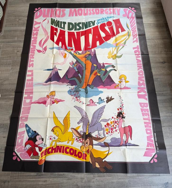 Grote Vintage Filmposter Walt Disney FANTASIA 70's Frankrijk, Verzamelen, Disney, Gebruikt, Plaatje of Poster, Mickey Mouse, Ophalen of Verzenden