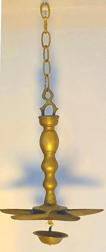 judaica / koperen joodse sabbatlamp, 5 armen, 45,5 cm., 1900, Antiek en Kunst, Antiek | Religie, Ophalen of Verzenden
