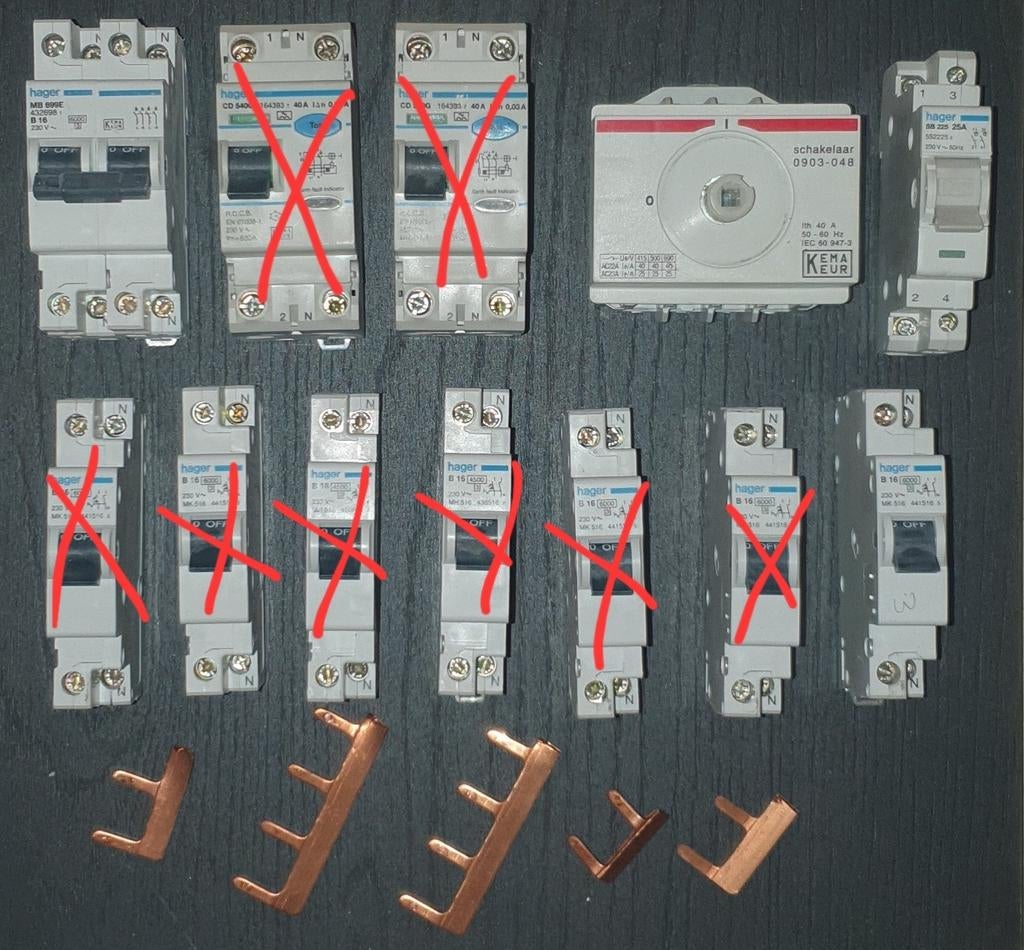 Hager groepenkast meterkast onderdelen B16 1-fase, Ophalen of Verzenden, Gebruikt