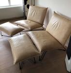 Jess 2 leren  fauteuils en 2 leren hockers, Huis en Inrichting, Fauteuils, Ophalen, Zo goed als nieuw, 75 tot 100 cm, 50 tot 75 cm