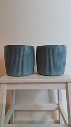 Geglazuurde Plantenpot Set - Blauw, Rond, Zo goed als nieuw, Aardewerk, Tuin