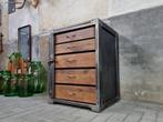 Vintage Metalen Ladenkast Grijs | Stalen Houten Laden Kast