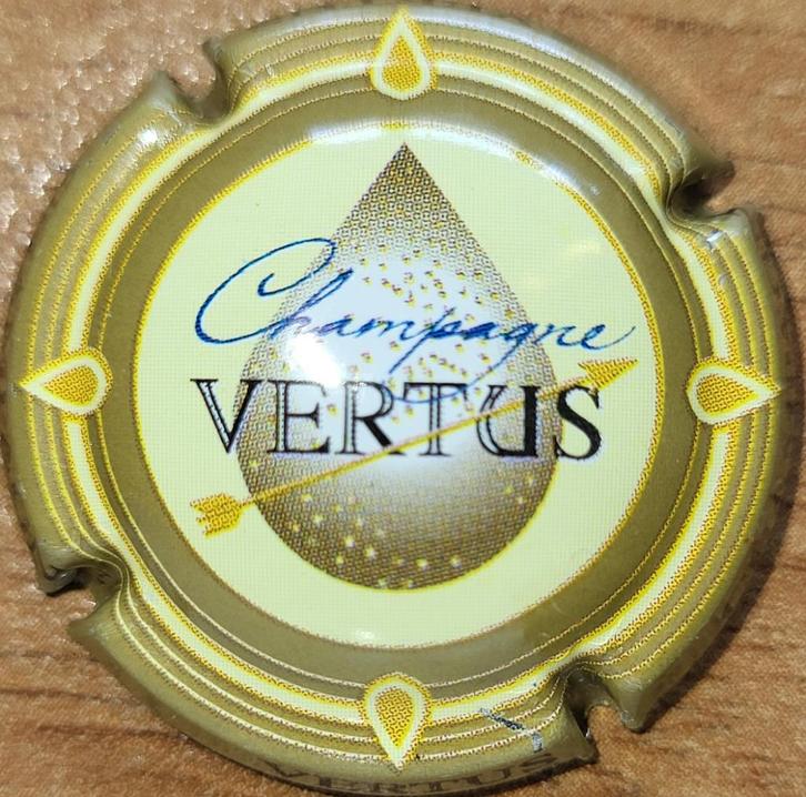 Champagnecapsule VERTUS grijs-geel & blauw nr.01, Verzamelen, Wijnen, Nieuw, Champagne, Frankrijk, Ophalen of Verzenden