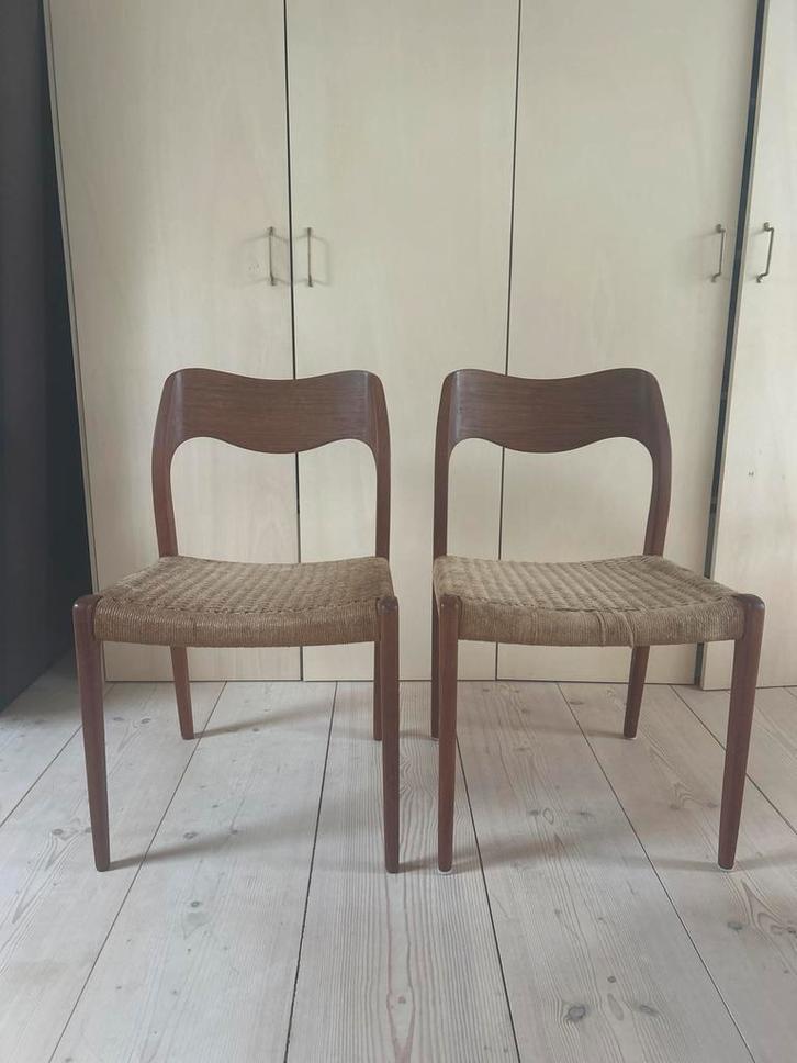 Møller 71 Stoelen Teak Deens Design - Set van 2, Huis en Inrichting, Stoelen, Gebruikt, Twee, Hout, Bruin, Ophalen
