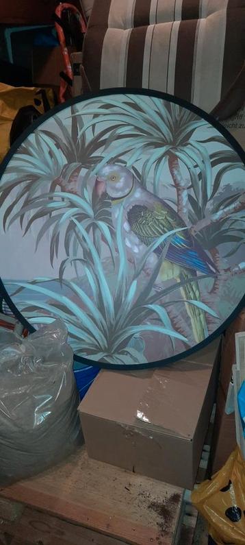 Halsbandparkiet schilderij groot rond  beschikbaar voor biedingen