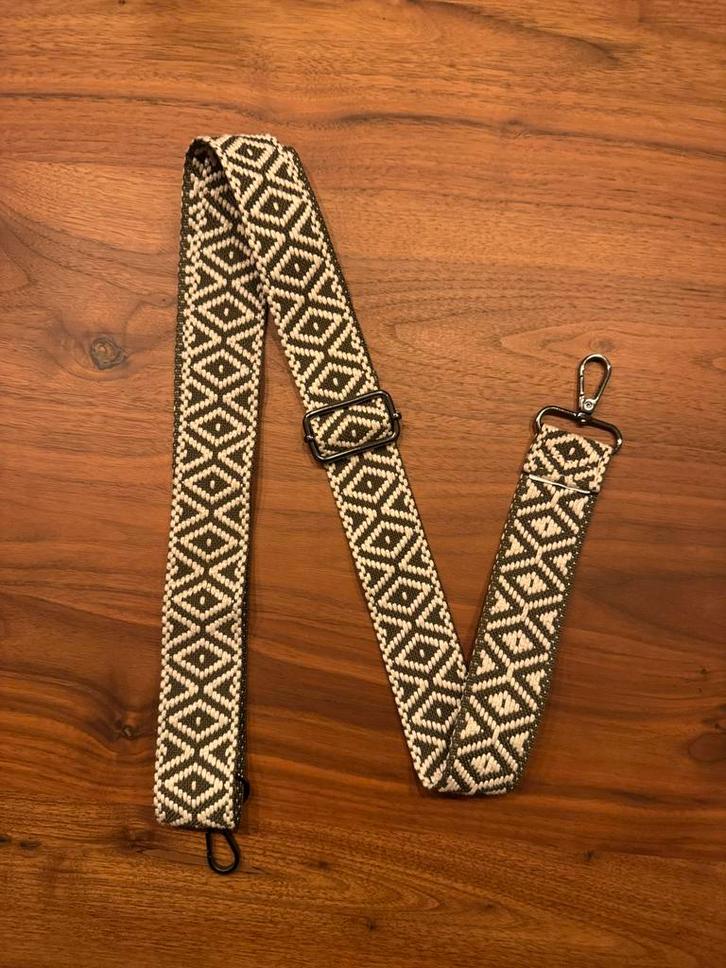 Tasriem - Beige/Donkergroen Patroon, Sieraden, Tassen en Uiterlijk, Tassen | Reistassen en Weekendtassen, Zo goed als nieuw, Overige kleuren