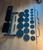 Fitnesset - halterbank, halterstangen en dumbells - 102KG, Ophalen, Zo goed als nieuw, Benen, Fitnessbank