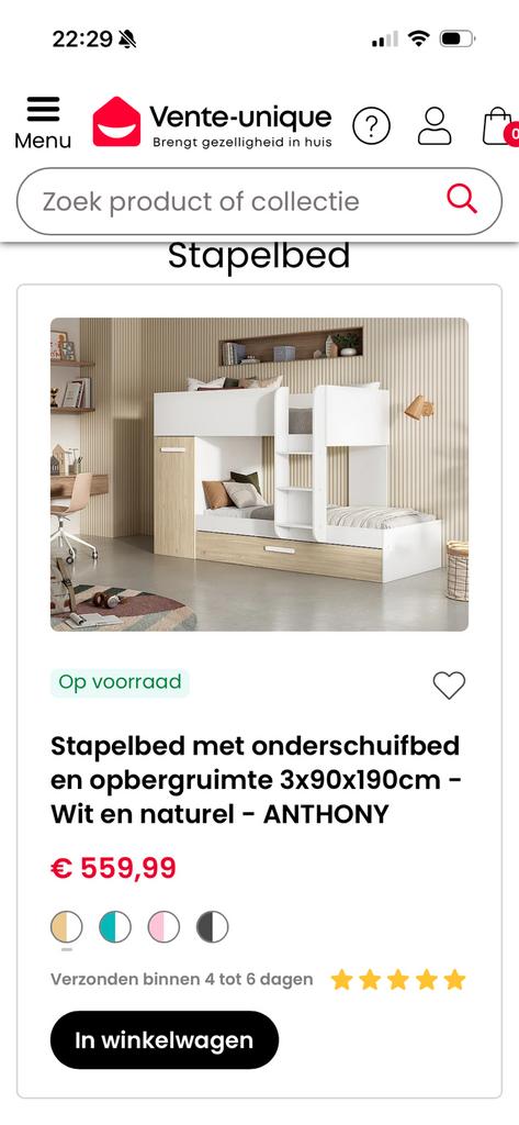 Stapelbed Vente Unique te koop, Kinderen en Baby's, Kinderkamer | Stapelbedden en Hoogslapers, Ophalen, Zo goed als nieuw, Stapelbed