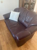 Donkerrood leren bankstel - 140cm, Ophalen, Gebruikt, Tweepersoons, Minder dan 150 cm