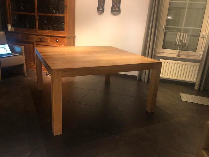 Masief onbehandeld teak tafel 150x150 cm, Huis en Inrichting, Tafels | Eettafels, Zo goed als nieuw, 150 tot 200 cm, 50 tot 100 cm