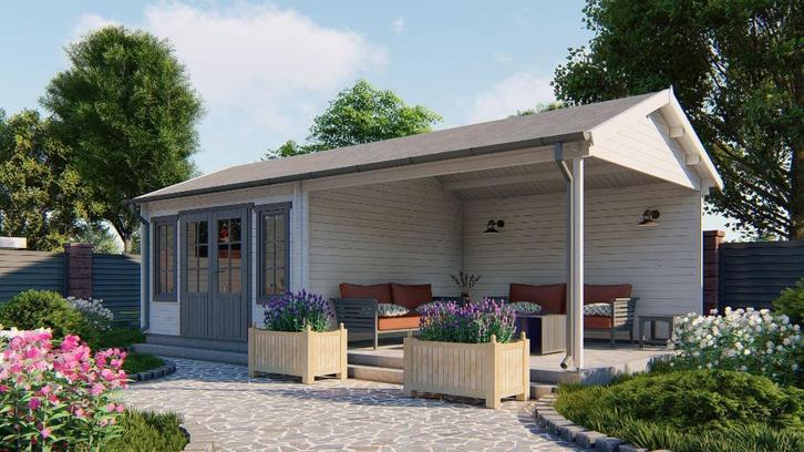 Blokhut - Tuinhuis Kwaspa | 44 mm | vuren onbehandeld --PROM, Hobby en Vrije tijd, Overige Hobby en Vrije tijd, Nieuw, Verzenden