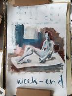 Weekend naakt erotiek gouache jaren 90, Antiek en Kunst, Kunst | Schilderijen | Modern, Verzenden