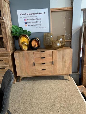 dressoir, retro, mangohout, GRATIS bezorging, naturel nieuw