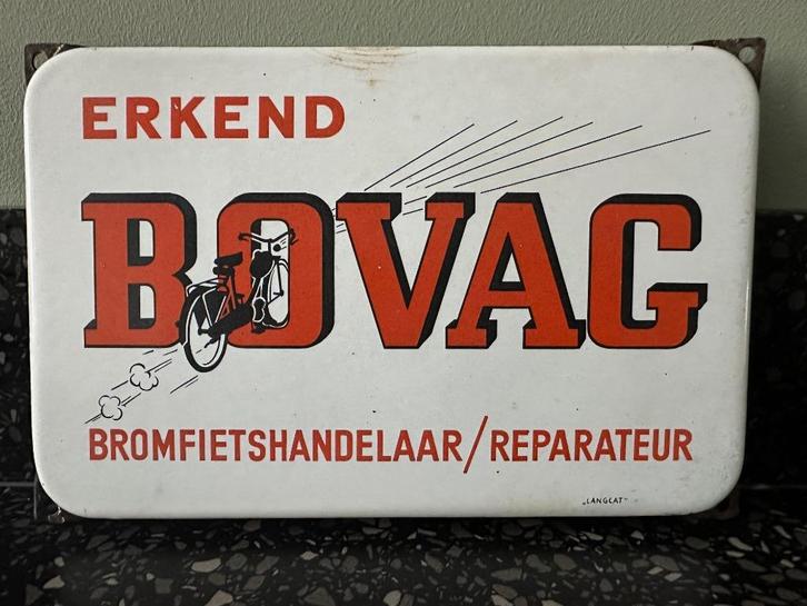 Fraai oud emaille BOVAG Bromfietshandelaar bord. Langcat., Verzamelen, Merken en Reclamevoorwerpen, Gebruikt, Reclamebord, Ophalen of Verzenden