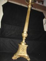 Antieke messing kerkkandelaar 94cm met heiligen leeuw poten, Ophalen, Koper of Brons