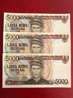 Indonesie 5000 rupiah 1986 P125A Teuku Umar 3 opvolg nr, Ophalen of Verzenden, Zuidoost-Azië, Setje