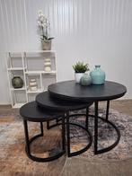 Salontafelset van 3 tafels, mangohout met metalen onderstel, 50 tot 100 cm, Rond, Nieuw, 50 tot 100 cm