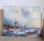 Schilderij - Prachtig Hollands winter tafereel - Kinderdijk, Antiek en Kunst, Kunst | Schilderijen | Klassiek, Ophalen