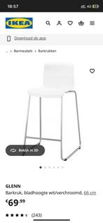 2x Ikea Glenn Barkruk Wit/Verchroomd 66cm, Huis en Inrichting, Ophalen, Kunststof, Gebruikt, Met voetsteun
