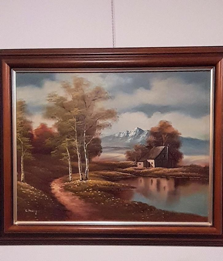 Groot klassiek schilderij van 75 x 60 cm - mahonie lijst., Antiek en Kunst, Kunst | Schilderijen | Klassiek, Ophalen