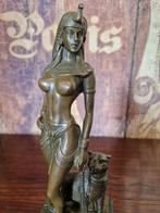 Bronzen Cleopatra met Panter - Gesigneerd, Antiek en Kunst, Ophalen of Verzenden