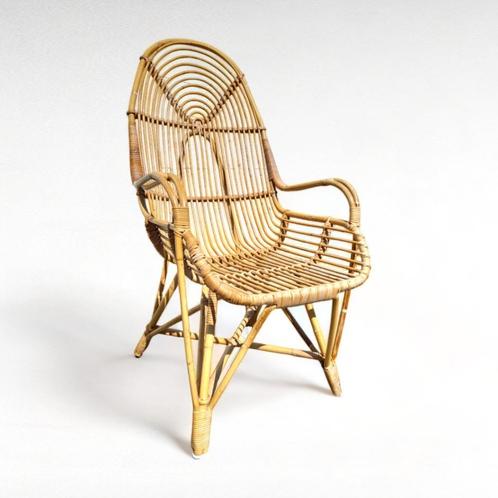 Vintage design rotan fauteuil , Rohé Noordwolde, 1960s, Huis en Inrichting, Stoelen, Gebruikt, Eén, Riet of Rotan, Bruin, Ophalen