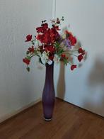 Vaas groot van glas met kunstbloemen, Glas, Zo goed als nieuw, Ophalen, 75 cm of meer