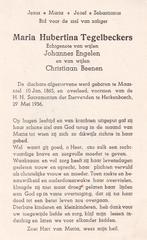 Tegelbeckers Maria 1865 Maasniel 1956 Herkenbosch, Verzamelen, Ophalen of Verzenden, Bidprentje