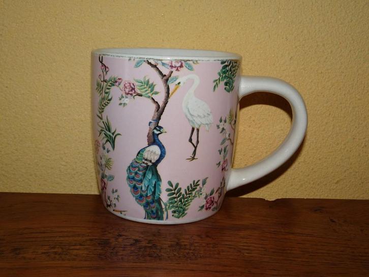 Siaki mok met vogels, Huis en Inrichting, Keuken | Servies, Gebruikt, Kop(pen) en/of Schotel(s), Overige stijlen, Aardewerk, Ophalen of Verzenden