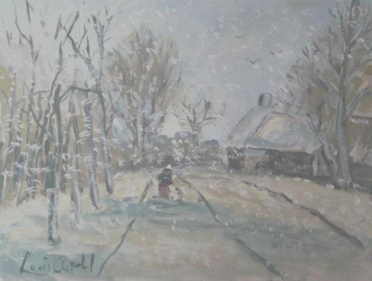 Louis Apol " Winterscene " gouache op papier, Antiek en Kunst, Kunst | Schilderijen | Modern, Verzenden