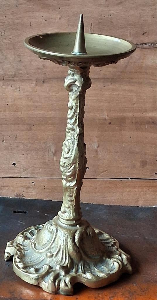 Kandelaar. Geornamenteerd. Messing. 19 cm., Huis en Inrichting, Woonaccessoires | Kandelaars en Kaarsen, Zo goed als nieuw, Kandelaar